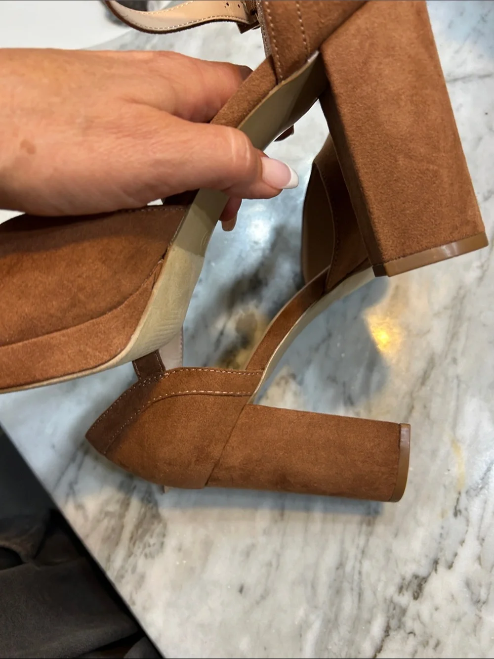 LOFT Tan Suede Ankle-Strap Block Heels
